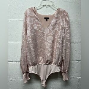 Express Women's Blush Lace Bodysuit Top